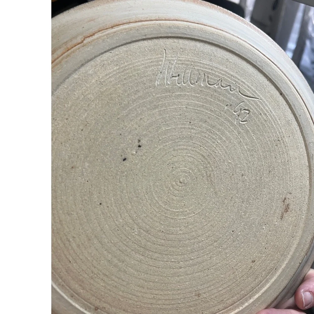 Kim Wellman Folk Studio Art Pottery Low bowl Pie plate 92 Mid Century‎ Design